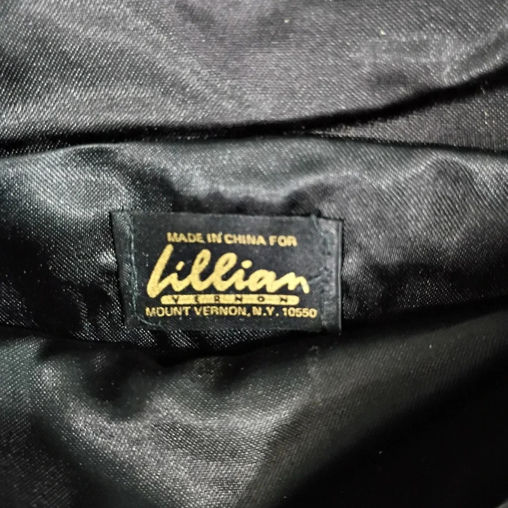 Lillian Vernon Vintage Beaded Evening Bag Black Floral Crossbody Clutch LV6751